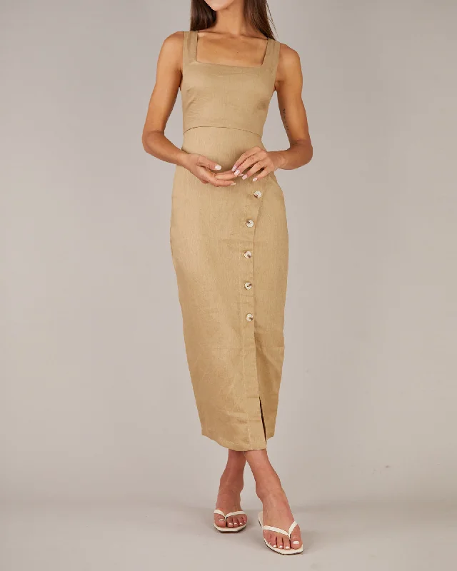 Imari Linen Midi Dress - Flaxen