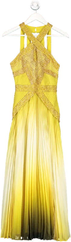 Karen Millen Yellow Geo Embellished Ombre Pleated Woven Maxi Dress BNWT UK 6