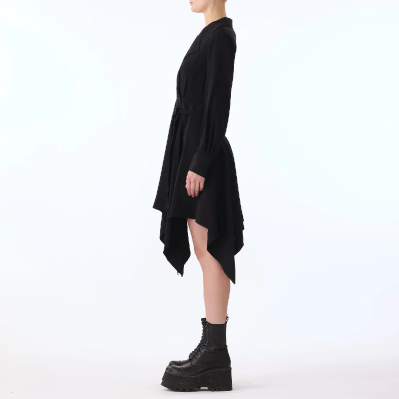 L/S SILK CDC HANDKERCHEIF HEM DRESS