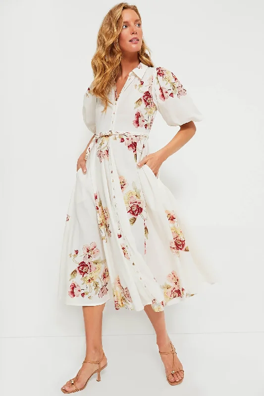 Mini Rosette Linen Button Down Dress