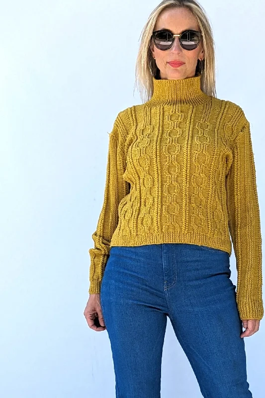 Mustard Cable Knit Turtle Neck Jumper