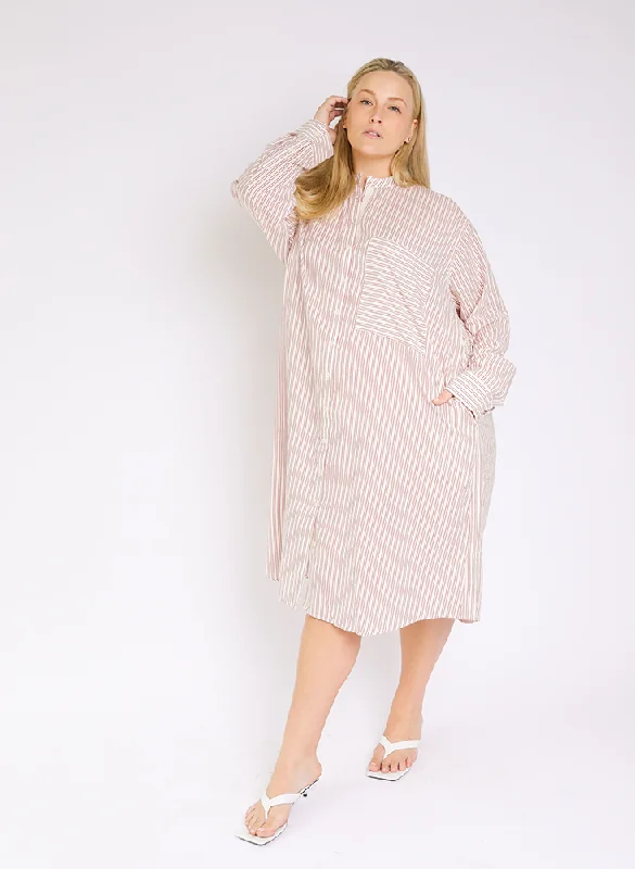 Unisex Nat Shirt Dress, geranium stripe