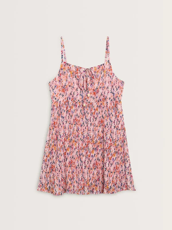 Nuon Pink Floral Pleated A-Line Dress