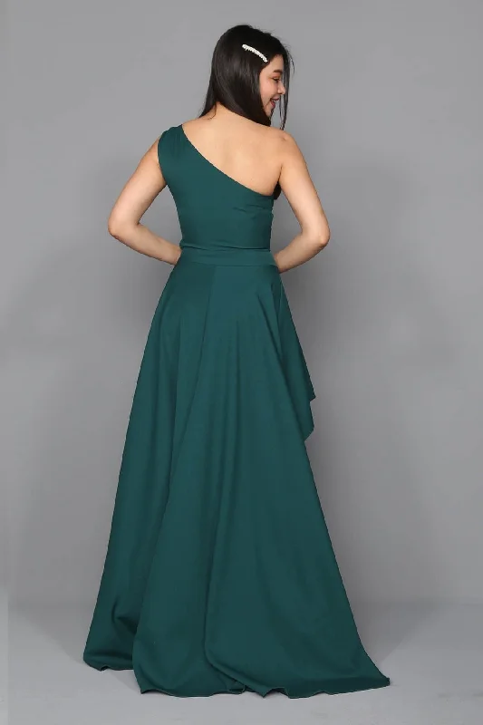 One Shoulder Detailed Design Evening Dress - EMERALD GREEN REF : b888_S