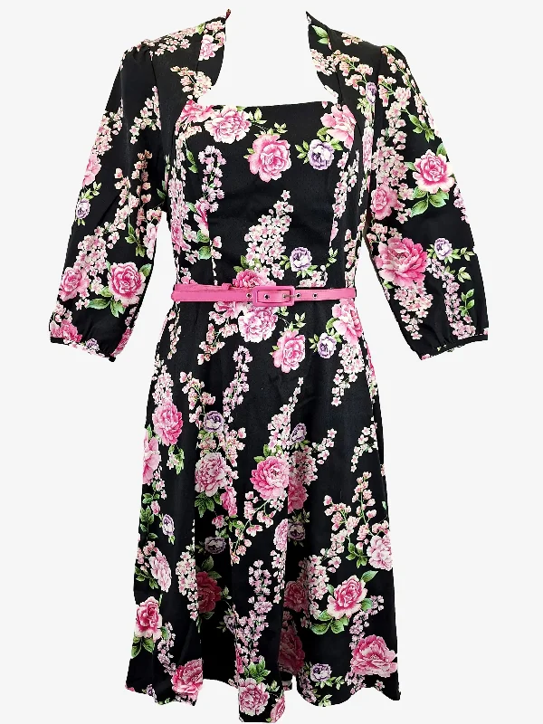 Review Textured Floral 3/4 Sleeve Midi Dress Size 6