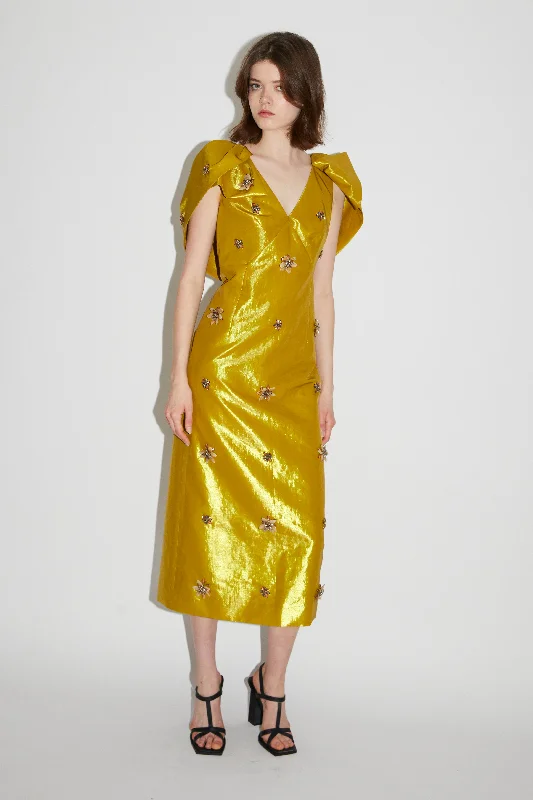 ROSELLA DRESS GOLD EMBELLISHED METALLIC TAFFETA