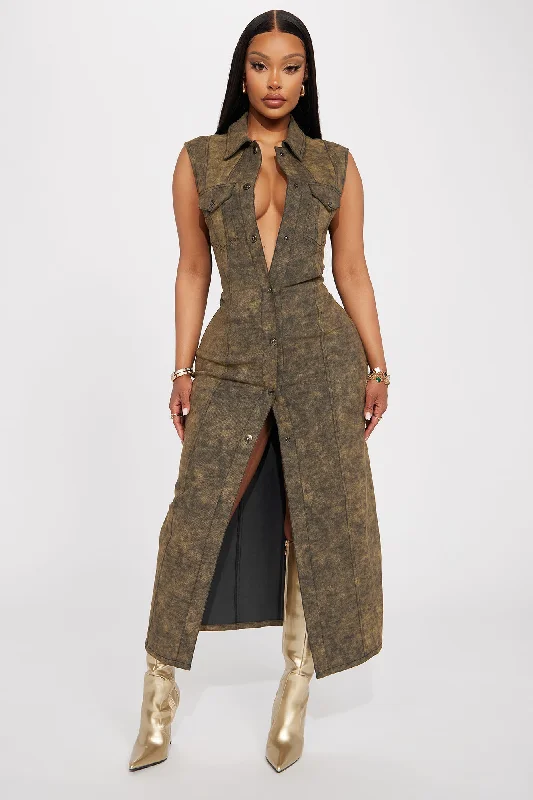 Sadie Denim Maxi Dress - Olive