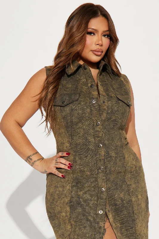 Sadie Denim Maxi Dress - Olive