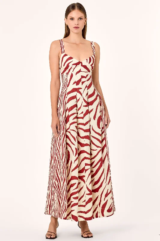 SELENE SEAMED CAMI MIDI DRESS - BRICK TOLEDO PRINT