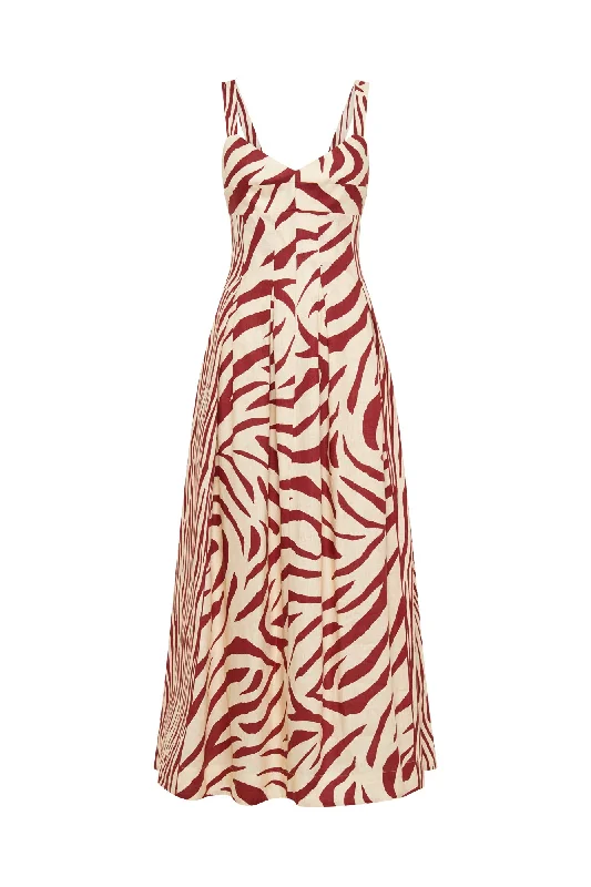 SELENE SEAMED CAMI MIDI DRESS - BRICK TOLEDO PRINT