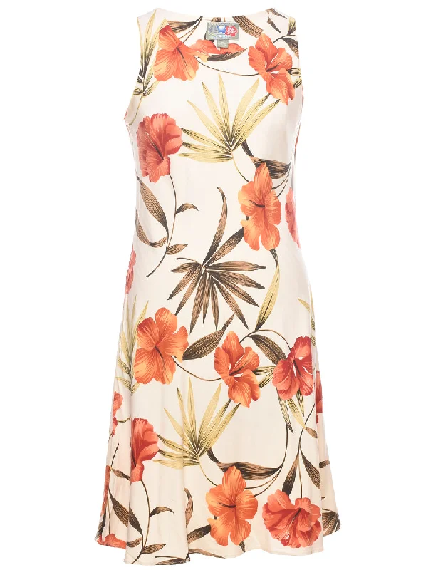 Silk Floral Print Dress - M