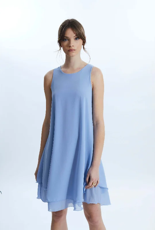 Sleeveless Wave Hem Dress Pale Blue