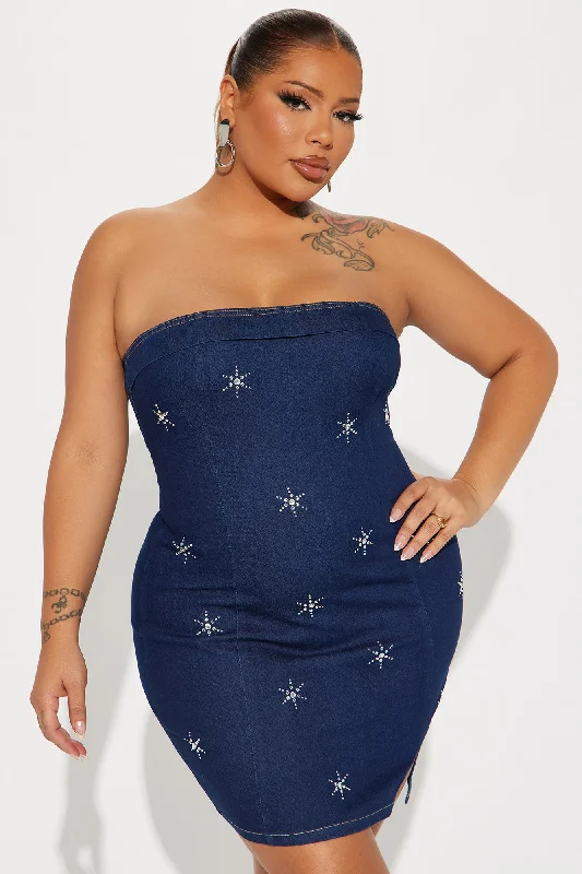 Star Spangled Denim Mini Dress - Dark Denim