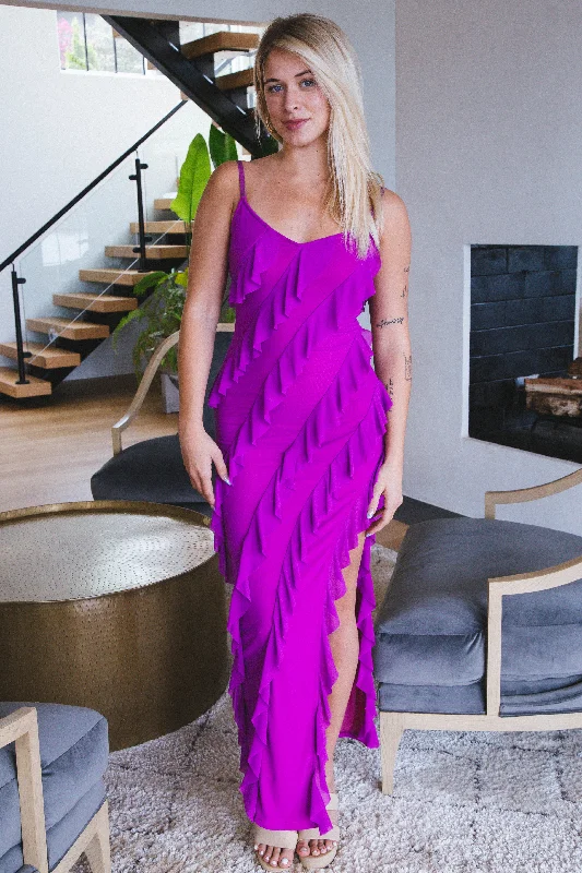 Valeria Ruffled Maxi Dress, Orchid