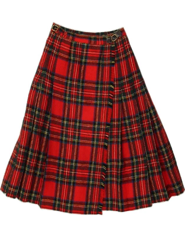 VINTAGE Womens Wrap Skirt IT 44 Medium W28  Red Plaid Wool