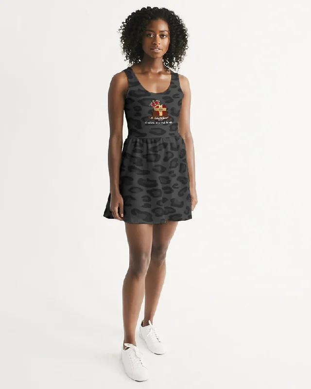 AKH Black Leopard Women's Scoop Neck Skater Dress