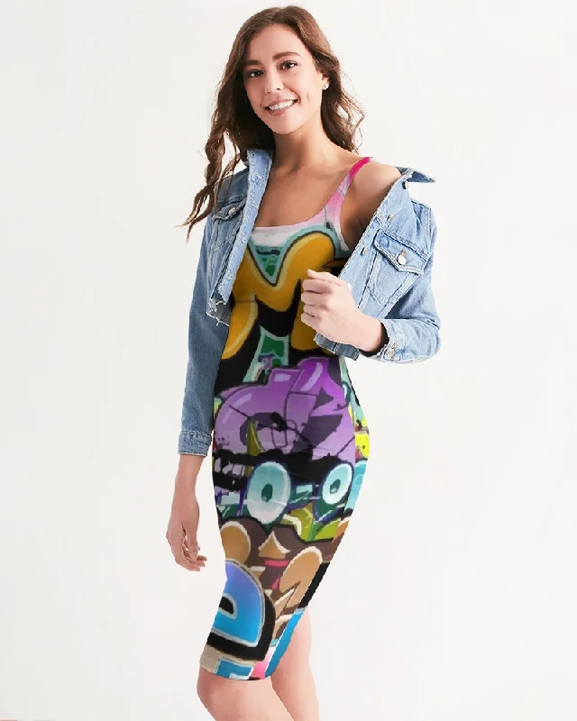 AKH Graffiti Art Women's Midi Bodycon Dress