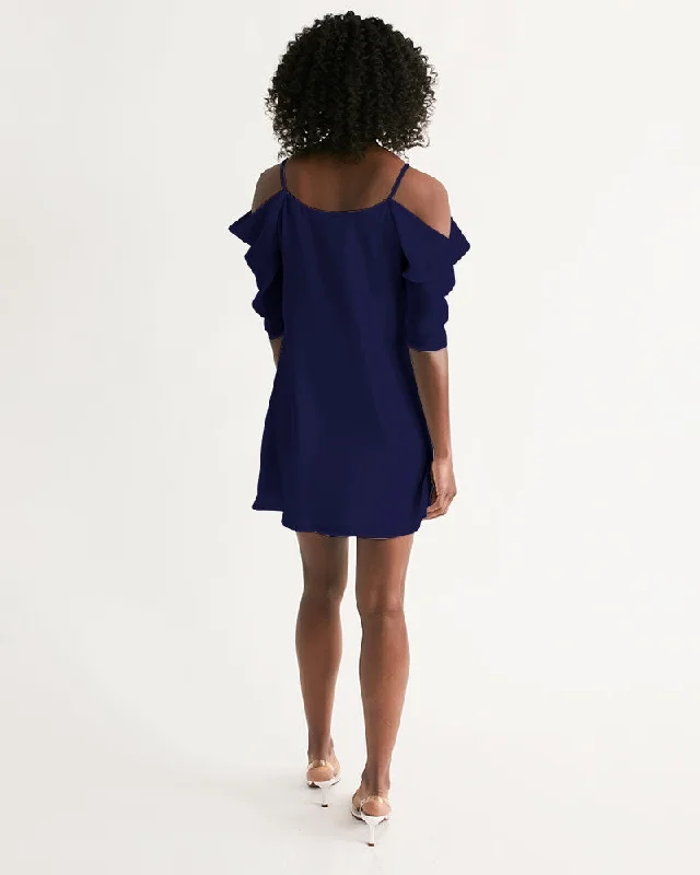 AKH Navy Blue Women's Open Shoulder A-Line Dress