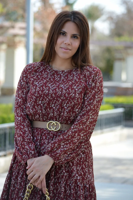 Asher Burgundy Floral Textured Dress