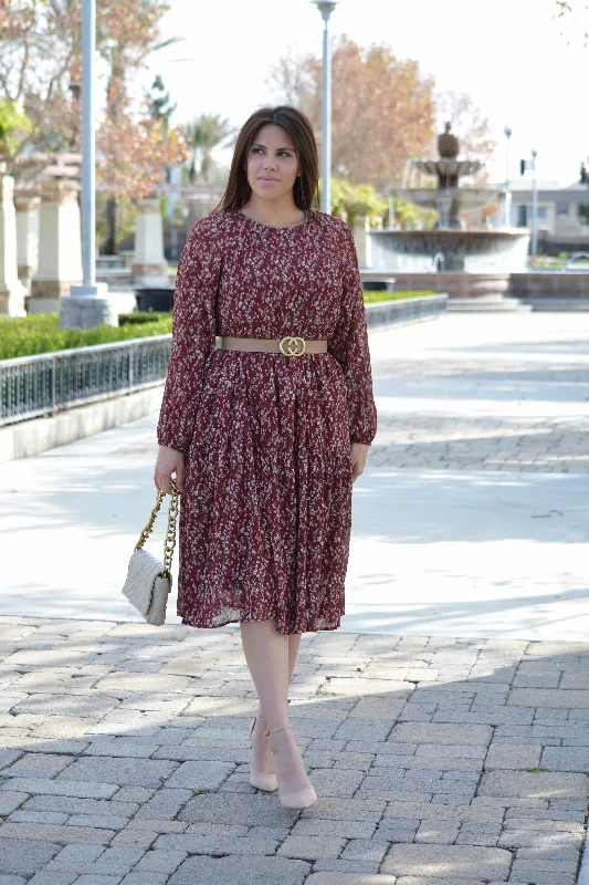 Asher Burgundy Floral Textured Dress