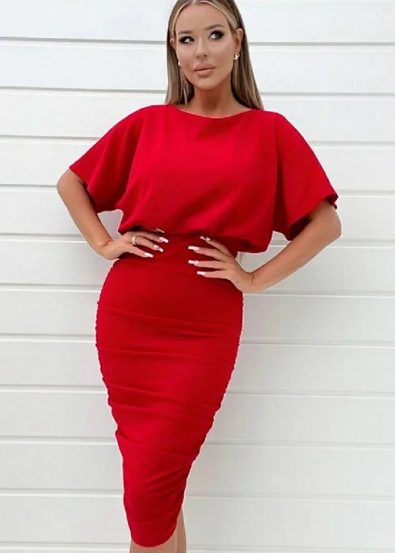 Ax Paris Red Short Sleeve Bodycon Dress Red Uk14****V490