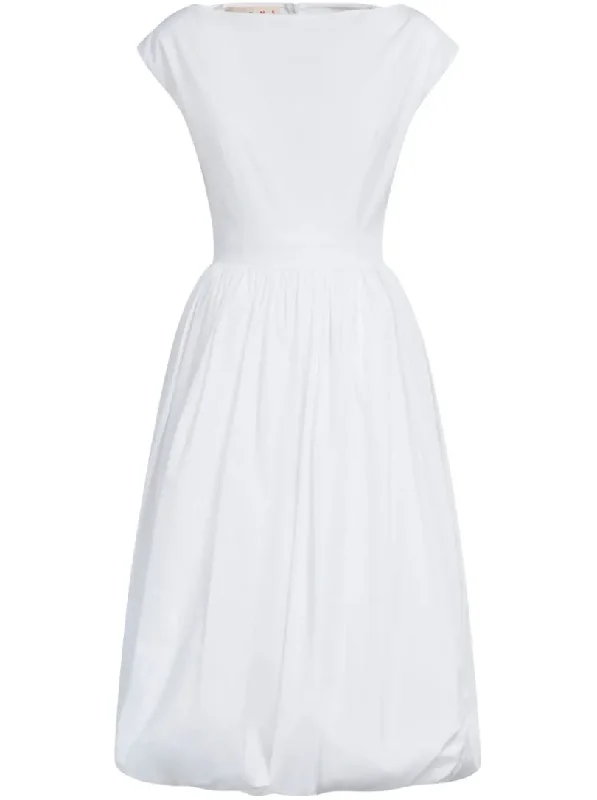 Balloon-skirt cotton-poplin sleeveless dress