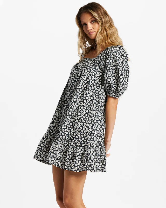 Flirty Mood Puff Sleeve Dress - Black