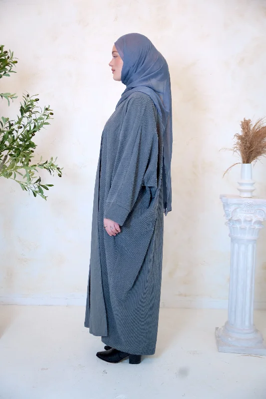 Gray Corduroy Open Front Abaya-CLEARANCE