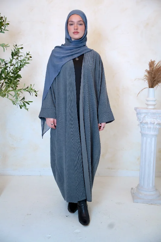 Gray Corduroy Open Front Abaya-CLEARANCE