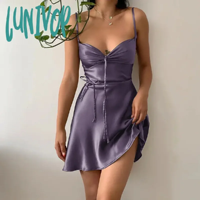 Lunivop Green Mini Satin Club Party Dresses Sexy Summer Slip Dress Dress Beach Outfits for Women Fashion Sleeveless Purple