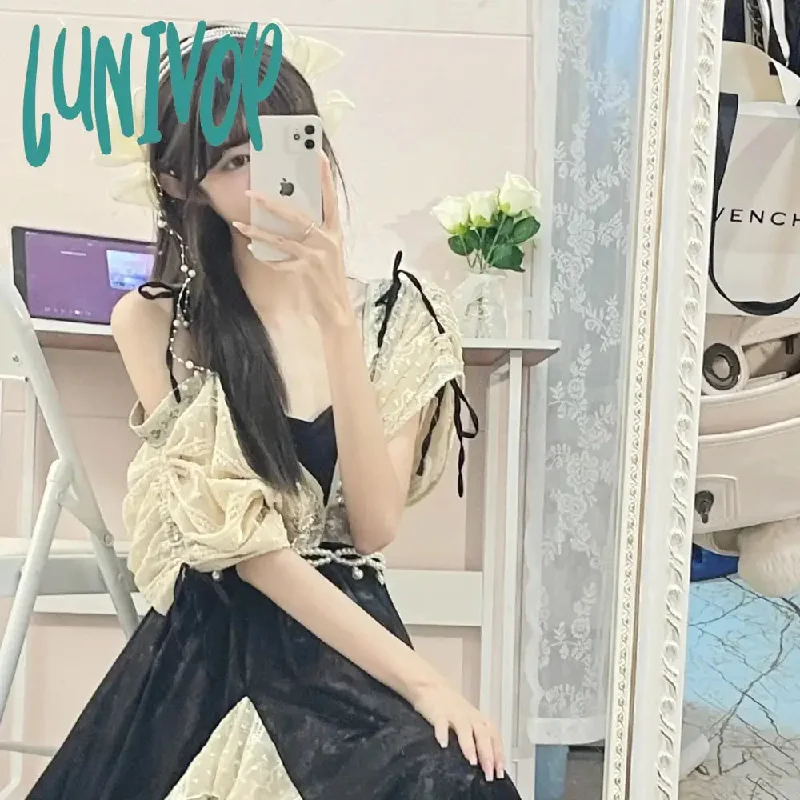 Lunivop  Summer Fairy Green Evening Dress Vintage Elegant V Neck Floral Lace Ruffles Midi Dress A Line Fluffy Sleeve Prom Party Gown