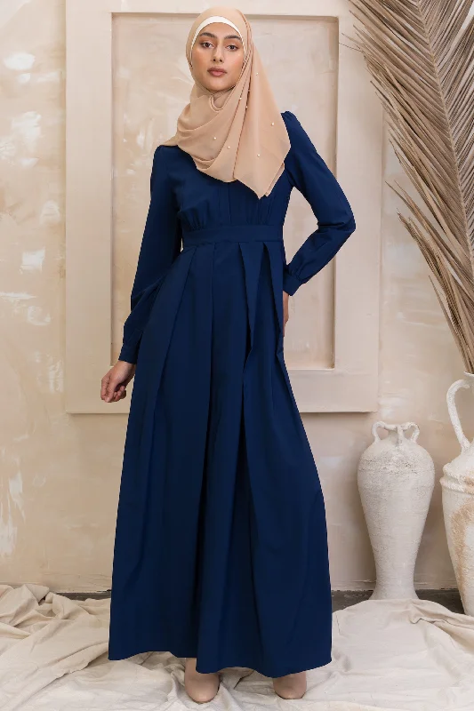 Navy Blue Lattice Abaya Maxi Dress