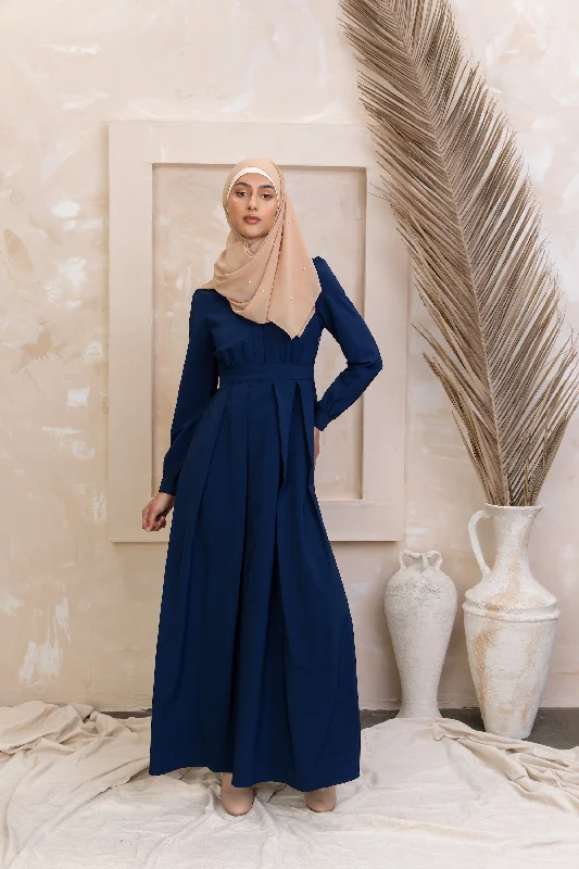 Navy Blue Lattice Abaya Maxi Dress