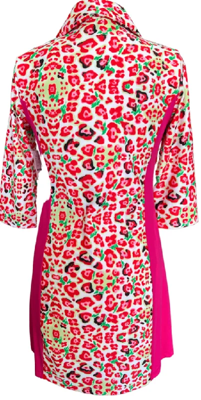 New Spitfire Petite Leopard Combo Pink 3/4 Sleeve Dress Size L Petite -RUNS VERY SMALL