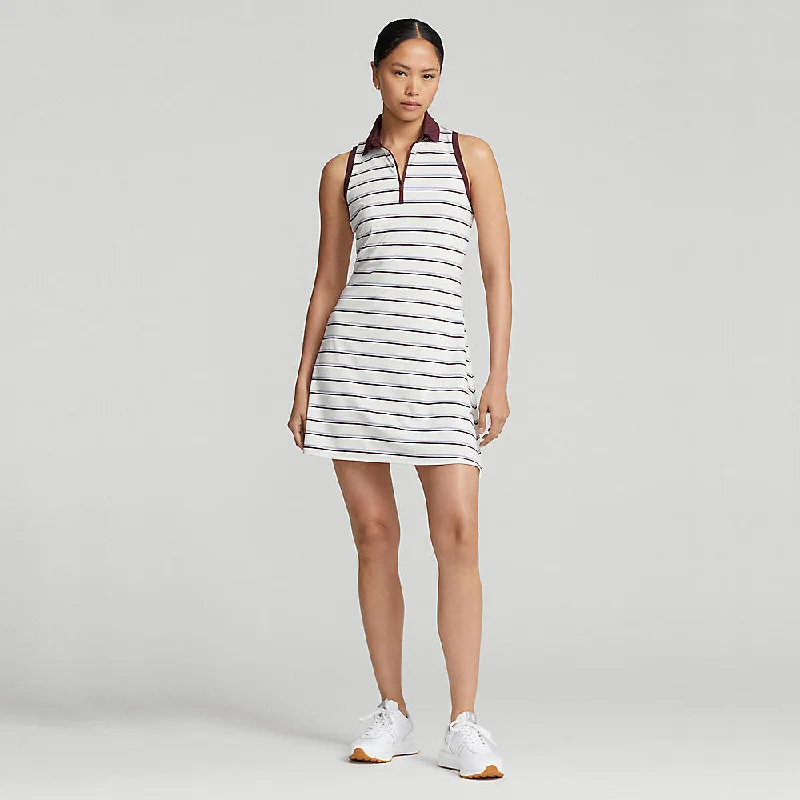 RLX Ralph Lauren Women's Sleeveless Zip YD Airflow Golf Dress - Chic Cream/Vessel Blue/Harvard Wine