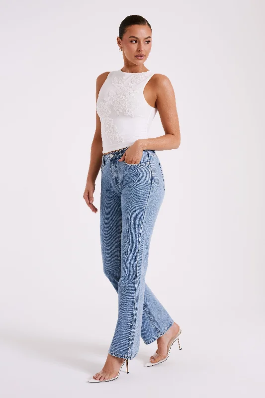 Stephy Low Rise Straight Leg Denim Jean - Vintage Blue