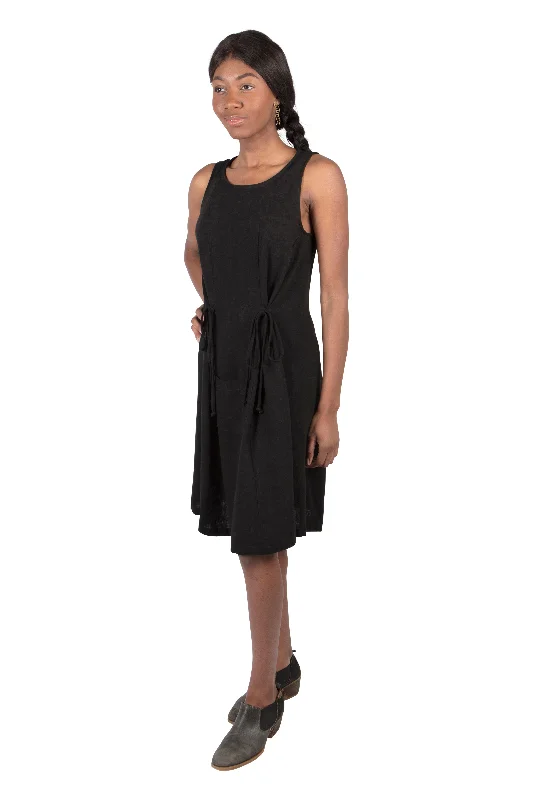 Tia Dress in Black Linen