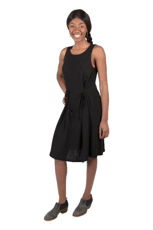 Tia Dress in Black Linen