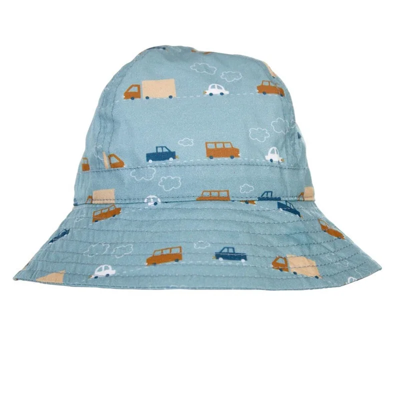 Acorn - Cars Wide Brim Infant Hat - Blue, Brown & White