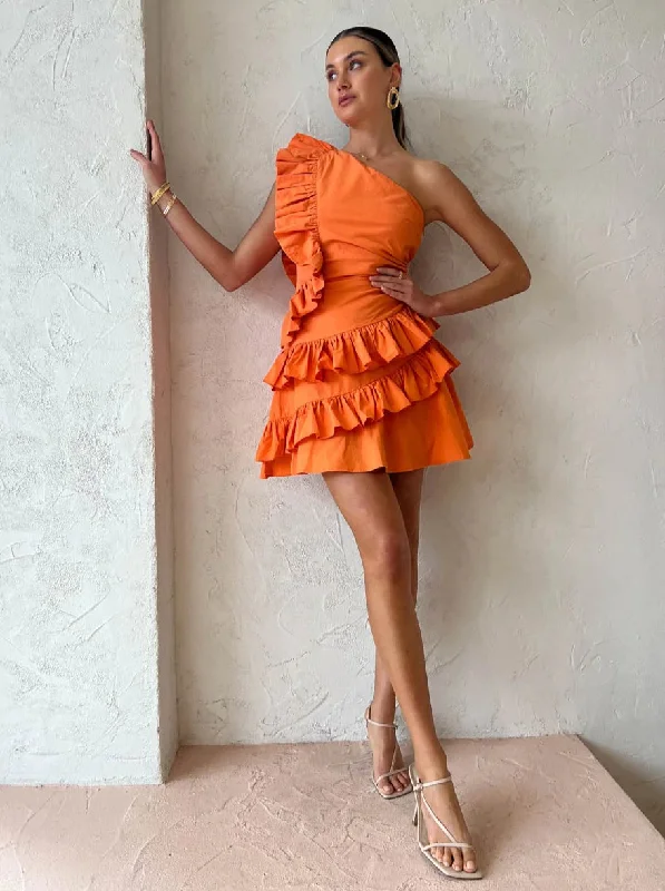 Hire BY NICOLA Adrift Frill Mini Dress In Sunset Orange