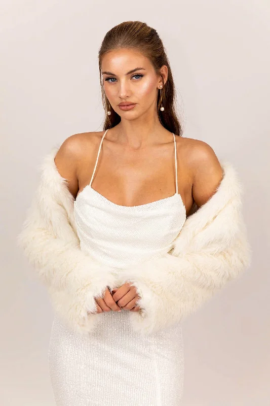 Alessia Shaggy Faux Fur Jacket - White