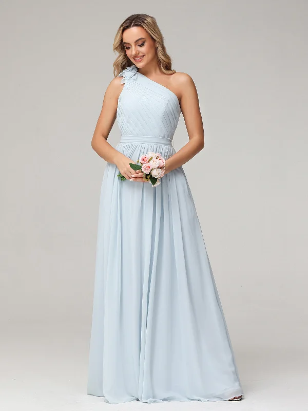 One Flower Shoulder Chiffon Dresses with Pocket Mist