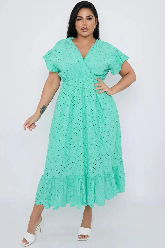 Broderie Anglaise Wrap Dress - Mint Green