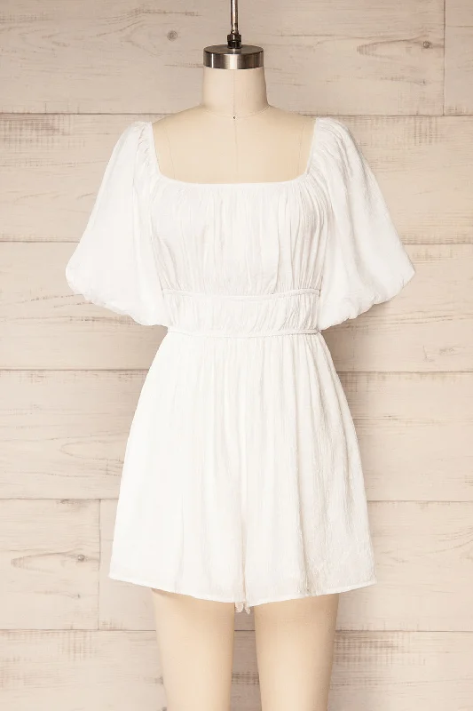 Damascus Ivory | Short Romper w/ Puffy Sleeves