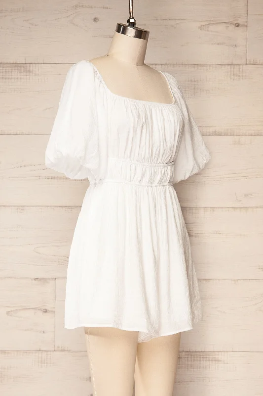 Damascus Ivory | Short Romper w/ Puffy Sleeves