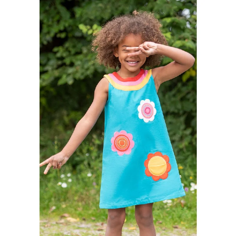 Camper Blue / Flowers Ariana Shift Sleeveless Dress - 1 Left Size 10-11 years