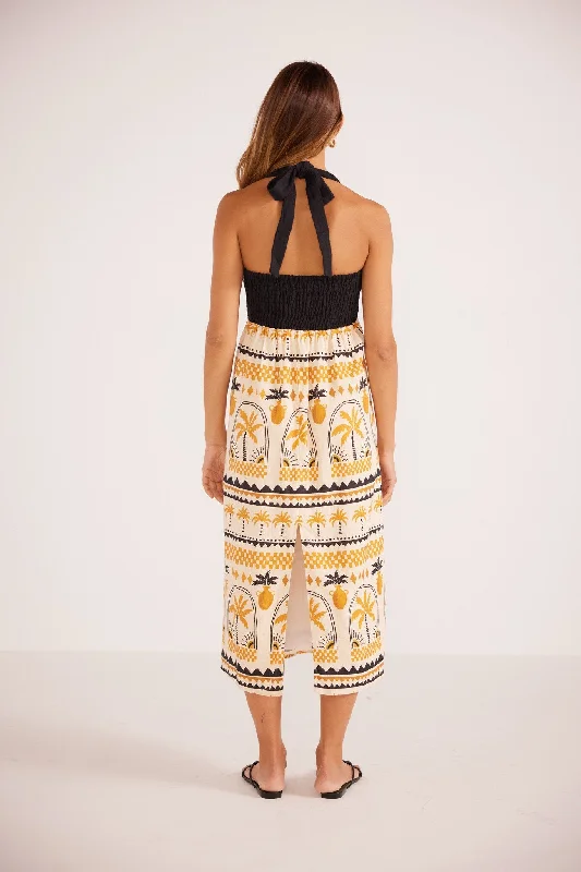 Minkpink Hestia Halter Neck Midi Dress in Ivory Gold