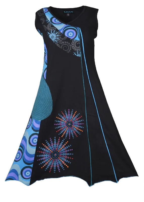 ladies-sleeveless-v-neck-dress-with-colorful-patch-and-embroidery