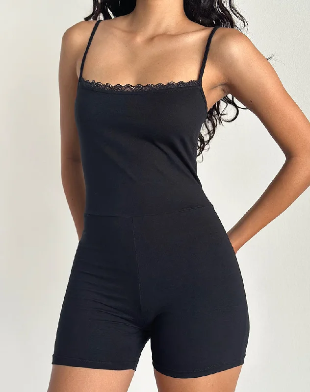 Mitski Unitard in Black with Lace Trim