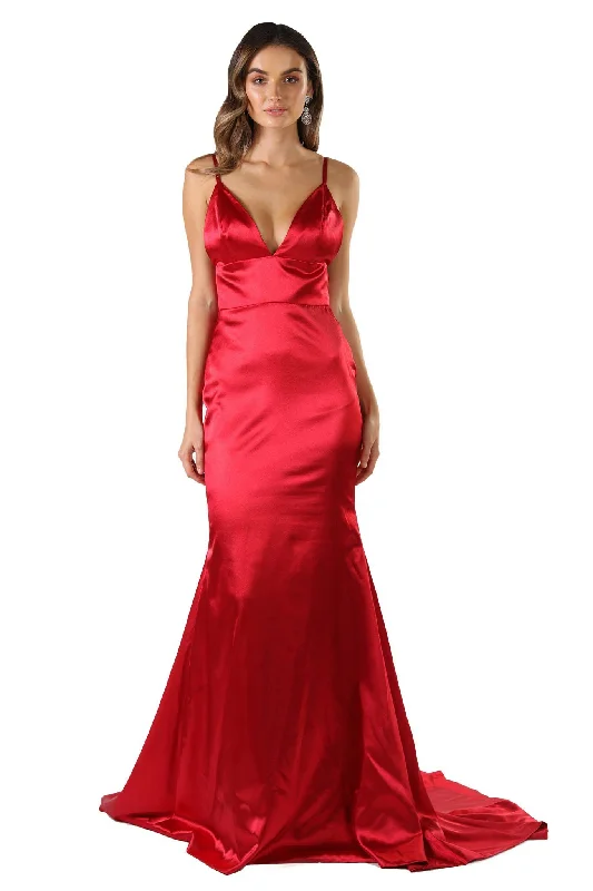 Penelope Satin Gown - Bright Red (XS,S,M - Clearance Sale)